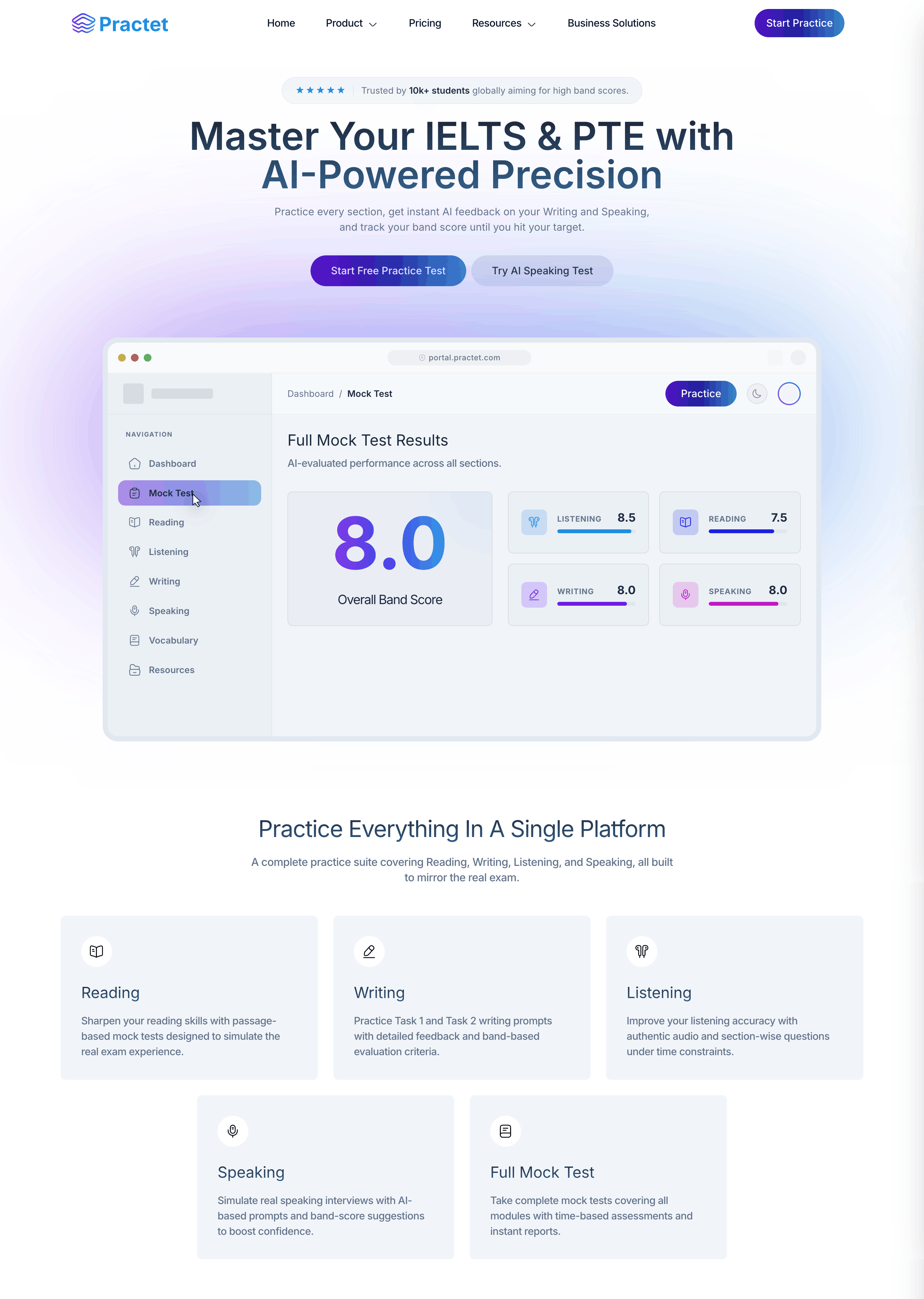 Screenshot of Practet